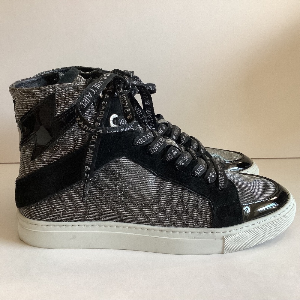 Zadig and Voltaire ZV1747 High Flash Sparkle High Top Sneaker Size 38